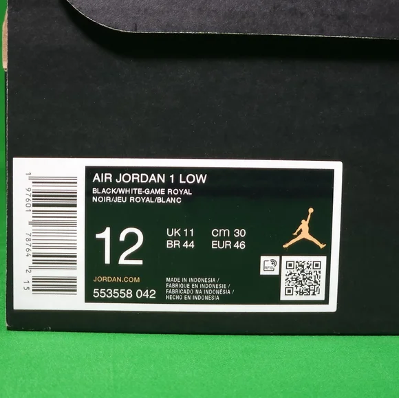 ❌️SOLD❌️ Nike Air Jordan 1 Low 'Black Royal Toe' Size 12 Mens 553558-042 - Picture 7 of 8